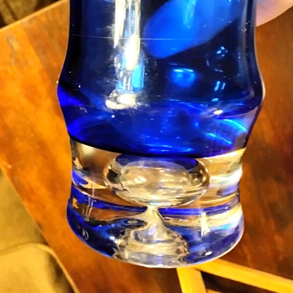 2 ASEDA Sweden Cobalt Blue Glass Vases Bamboo & Wave Bubble Bo Borgstrom MCM